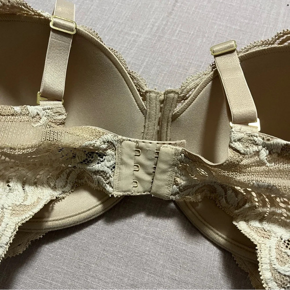 Natori 34DDD Feathers Underwire Lined Lace Trim Bra Nude Beige glow - Picture 2 of 7